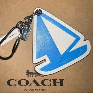 NWT Coach Leather Sailboat Bag Charm Keychain Blue White Nautical Gift Set